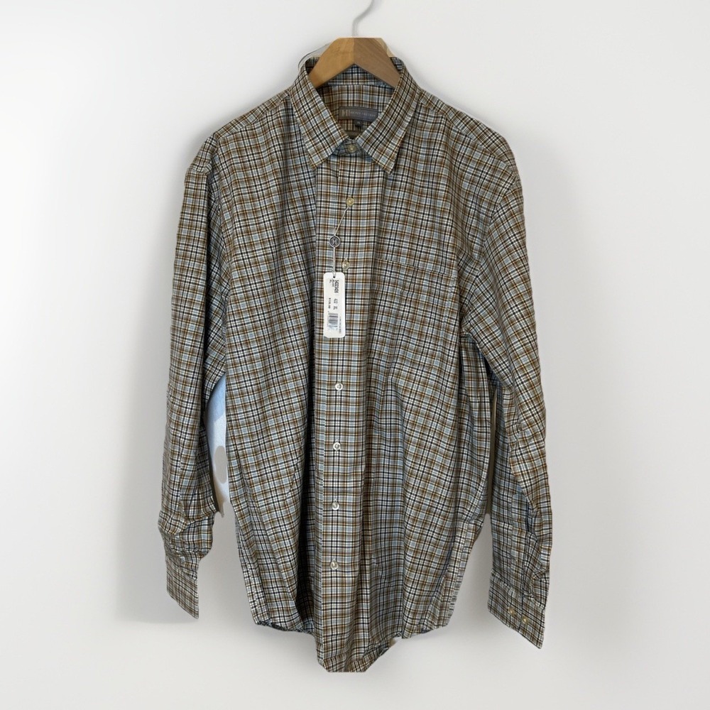 Hickey Freeman Mens Dress Shirt XL Blue Plaid Button Up  Long Sleeve Sport